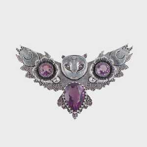 Pendentif Hibou en Argent Sterling Fait Main avec Améthyste, Bijou pour Enfants, Collier en Pierre Précieuse, Cadeau d'Halloween, Vente en Gros, Haute Qualité, Unique - Product Image 4