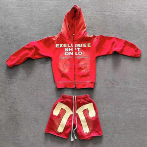 Sudaderas con capucha personalizadas al por mayor, chándales con cremallera, pantalones cortos para correr y sudadera, conjunto recortado de sudadera desteñida al sol, Conjunto de sudadera de lavado para hombres - Product Image 6