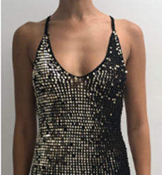 Vestido Corto de Gasa con Cintura Imperio, Estilo Informal, Antiestático, con Escote Ilusión, Patrón de Lentejuelas, Tejido a Crochet, Manga Corta, Estilo Cola de Pez - Product Image 3