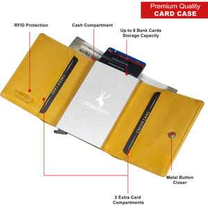 กระเป๋าสตางค์ผู้ชายแบบพับสองตอน คุณภาพพรีเมียม หนังแท้สีเหลืองคลาสสิก ป้องกัน RFID ช่องใส่บัตรหลายช่อง ดีไซน์ทันสมัย - Product Image 2
