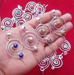 Haute poli Multi pierres précieuses Cabochon naturel lâche pierres précieuses lunette pendentif solide 925 en argent Sterling Chakra bijoux faits à la main - Product Image 1