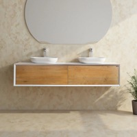 Ensemble de meuble-lavabo mural double vasque moderne de luxe de 72 pouces avec tiroir à ouverture par pression et plan de travail en MDF pour salle de bain, hôtel, appartement, villa