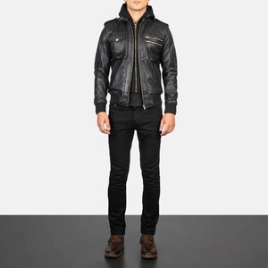 Blouson Bomber Noir Homme à Capuche Amovible Style Moto Veste d'Hiver Décontractée en Peau de Mouton Écologique Tendance - Product Image 2