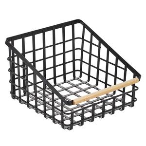 Nouveauté panier de rangement en métal noir mat avec poignée en bois paniers de rangement pour ustensiles de cuisine - Product Image 5