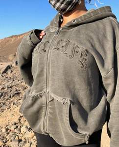 Heavyweight 100% Cotton Zip Hoodie Vintage Oversized Graphic Print Streetwear Style Washed Winter Clothing-Talla XL - Product Image 1