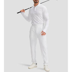 100% lona de algodón cintura media High Street Plain Dyed Colored hombres Casual Golf pantalones transpirables sueltos pantalones con cordón - Product Image 6