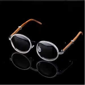 Gafas de Sol Redondas Vintage con Moissanita, Gafas de Madera con Cristales Ovalados de Lujo para Hombre y Mujer, Gafas de Moda, Joyería Hip Hop - Product Image 5