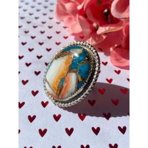 Reda Galvan Mohave Turquoise Sterling <b>Silver</b> <b>Ring</b> Size 6 Romantic Bezel <b>Set</b> Cluster - Product Image 4