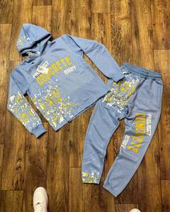 Conjunto de chándal con capucha de dos piezas de gran tamaño vintage con apliques bordados personalizados, chándal lavado ácido, ropa de calle transpirable para invierno - Product Image 3