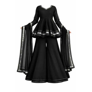Chiffon Formal Solid Anarkali Sharara Set with Gotta Lace <b>Top</b> Feminine and Elegant Knee Length Pattern ODM Breathable - Product Image 6
