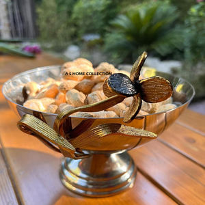 ชามเสิร์ฟพร้อมฐานหินอ่อนแบบดั้งเดิมโลหะฝาชุบทองทำจากโลหะ3ชิ้นหรูหราสไตล์แฟนซี - Product Image 5