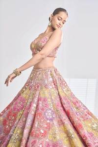 Magnifique collection de lehenga choli en faux georgette et tulle orné, dernière création de designer, décontracté, réversible, ODM, pour mariage, Zain - Product Image 6