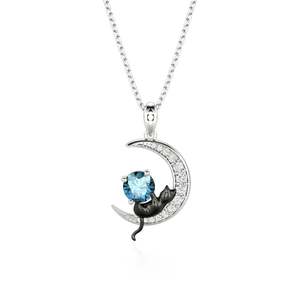 Jeulia Custom <b>Black</b> <b>Cat</b> Moon Necklace with Round Birthstone-Gold Plated Chain - Product Image 6