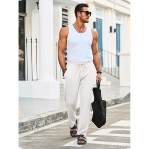 <b>Men's</b> Casual 100% Cotton Pants Drawstring Elastic Waist Ribbed Sweatpants Straight Leg <b>Loose</b> Fit <b>Trousers</b> Customized - Product Image 2