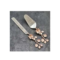 Juego de cuchillo y servidor de pastel de acero inoxidable de oro real con mango de diseñador de fregona y en relieve completo herramientas de pastel baratas reales