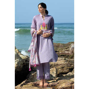 Conjunto de Traje Jacquard Teñido en Hilo de 3 Piezas para Mujer con Dupatta Estampada y Bordada MJ-52017 - Product Image 3