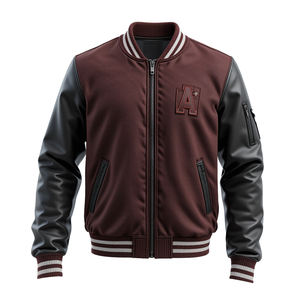 Vestes varsity pour hommes avec corps en laine de qualité supérieure, manches en cuir PU et bordure côtelée rayée classique pour un style streetwear quotidien - Product Image 5