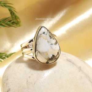 Buffalo Turquoise <b>Ring</b> in 925 Sterling <b>Silver</b> | Handmade Natural White Turquoise <b>Statement</b> <b>Ring</b> | Gemstone Jewelry for Women - Product Image 2