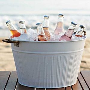 Cubo de champán enfriador de vino de acero inoxidable con logotipo personalizado con mango medio, bañera de bebida de Metal para fiesta de Bar - Product Image 1