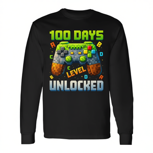 T-shirt a maniche lunghe da ragazzo con stampa '100 Days Level Unlocked' - Edizione promozionale '100 Days of School' - Product Image 2