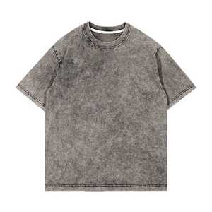 T-shirt OEM 2024 délavé à l'acide, col rond vintage, avec appliqué vieilli, effet usé, haute qualité - Product Image 2