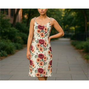 Abito Midi di design floreale e solido con Logo personalizzato e volant XS-6XL Spandex con fodera leggera - Product Image 1