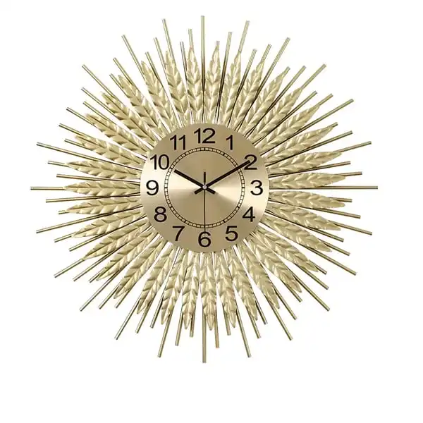 Reloj de pared de diseño glamoroso con marco Sunburst proporciona la belleza de la geometría y aporta un estilo de lujo nórdico a su hogar