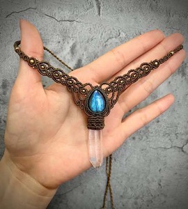 Trendy Vintage Macrame <b>Necklace</b> <b>Crystal</b> Labradorite Gems Pear Shape 22To40mm <b>Silver</b> Plated Link Chain IGI Certified Wedding Gift - Product Image 3