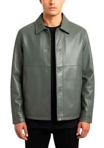 Blouson aviateur en cuir véritable pour homme avec boutons sur le devant, col classique, vêtement d'extérieur en cuir décontracté, style streetwear 2026 - Product Image 4
