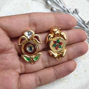ส่วนประกอบต่างหู meenakari kundan แบบดั้งเดิมทำด้วยมือฐานเครื่องประดับชุบทองสำหรับห้อยหรือทำ Jhumka - Product Image 4