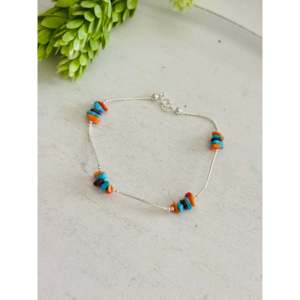 Southwest Bohemian Style Multi-Stone & Sterling <b>Silver</b> <b>Beaded</b> Anklet Strung Anklet - Product Image 3