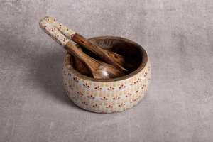 ชุดชามเสิร์ฟพร้อมช้อนไม้เคลือบสีดำลายไม้มะม่วง - Product Image 3