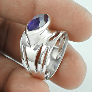 Design bohème luxe haut de gamme marquise coupe naturelle améthyste pierres précieuses bagues de naissance bijoux en argent Sterling 925 OEM ODM - Product Image 2