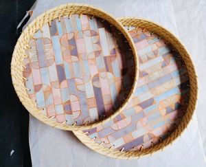 Plateaux de canne faits à la main sur mesure avec des bases de motifs en résine marbre, idéaux pour les cadeaux et adaptés aux magasins à domicile - Product Image 6