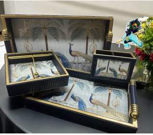 Elegante bandeja de servicio de metal ecológica de excelente calidad, duradera y elegante para fiestas de India, precio de exportación - Product Image 1