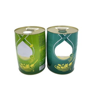 Bidons en fer blanc de 5 L grande capacité en forme de fût pour l'huile d'olive, l'huile d'arachide, le stockage d'aliments en conserve, de nourriture pour animaux et de biscuits, avec logo personnalisé - Product Image 1