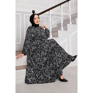 Robe modeste noire à motif de verre cassé en crêpe avec ceinture Hijab - Product Image 2