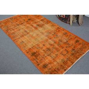 Tapis en laine turque vintage 3.3x6,2 pieds classique grande surface Orange Orange Patchwork Design avec support en Latex pour décor de chambre de voiture - Product Image 4
