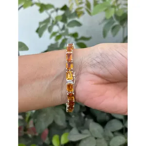 Pulsera de tenis de plata 925 con citrino de corte esmeralda, accesorio de moda - Product Image 5