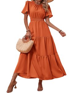 Vestido de mujer de alta calidad 2026, estilo vintage, de primavera, corte holgado, color liso, manga corta, cuello alto, con botones, tejido. - Product Image 1