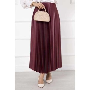 Fine <b>Pleated</b> <b>Long</b> Hijab <b>Skirt</b> Claret Red for Women - Product Image 1