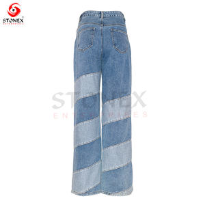 Pantalones vaqueros de Mujer Primavera Verano 2023, tela Original, Panel de rayas diagonales, pantalones vaqueros rectos holgados para mujer - Product Image 2