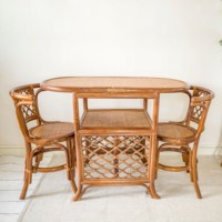 Mesa de comedor compacta de ratán con juego de sillas, mesas y sillas modernas a precio económico para muebles de comedor