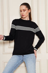 Blouse en tricot rayée à col rond et manches longues pour femme, confortable et élégante, respirante, de haute qualité, service OEM - Product Image 2