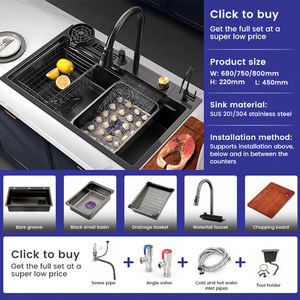 Nueva tendencia, fregadero inteligente de cascada antiarañazos en relieve de panal multifuncional <span class=keywords><strong>con</strong></span> arandela de taza, fregadero de cocina - Product Image 5