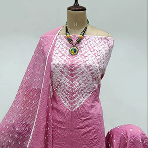 <b>Pink</b> Traditional Bandhani Silk <b>Salwar</b> <b>Kameez</b> Set Women-Ethnic Festive Party Wear Wrinkle-Free Moisture Wicking Reversible Quick - Product Image 1