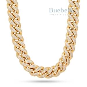 925 Plata 14K Chapado en oro Joyería fina 18MM Moissanite Diamond Miami cadenas de eslabones cubanos helados para hombres - Product Image 1