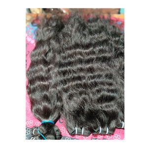 Nouveauté Extensions de cheveux de vison indien naturels vierges non traités machine en vrac double trame ondulée droite cheveux humains bruts - Product Image 4