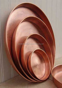 Bandeja para servir alimentos chapada en cobre de forma ovalada con trabajo martillado y asa para el hogar y la cocina Bandeja para servir de cobre ideal en la India - Product Image 5