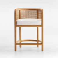 Chaises de bar modernes à dossier haut, cadre en bois, accoudoirs, tabourets de bar hauts, bois de teck moderne avec rotin pour comptoir de cuisine - Flow